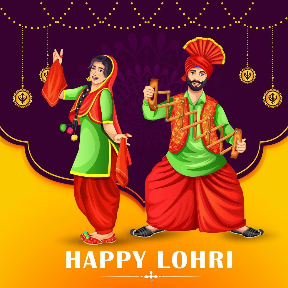 Vector illustration of Happy Lohri festival of Punjab India celebration concept banner design template