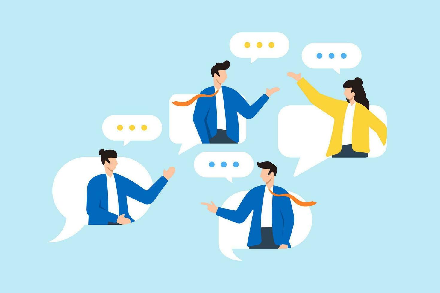 Business people engage in conversation with speech bubbles vector