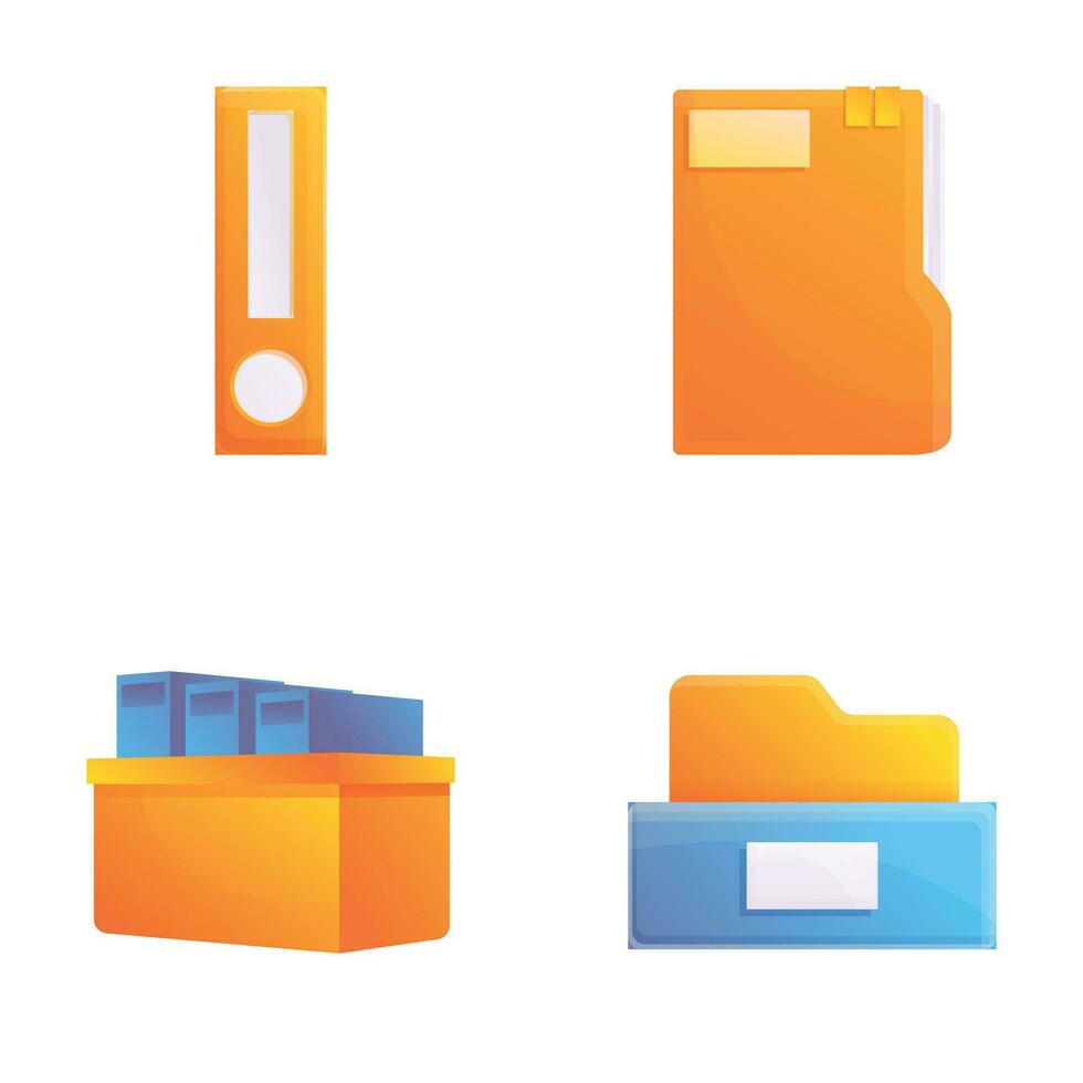 Office document icons set cartoon vector. Binder folder and registration journal vector