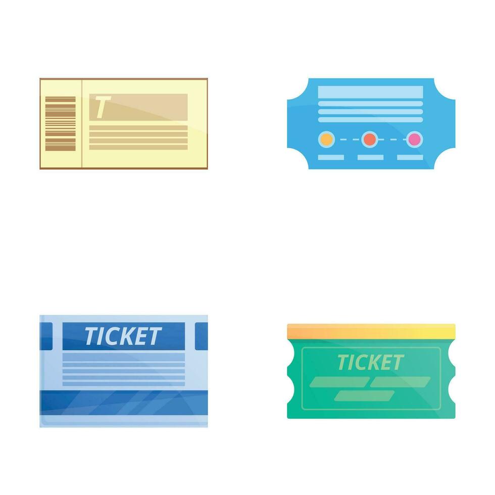 Bus ticket icons set cartoon vector. Various paper bus pass vector