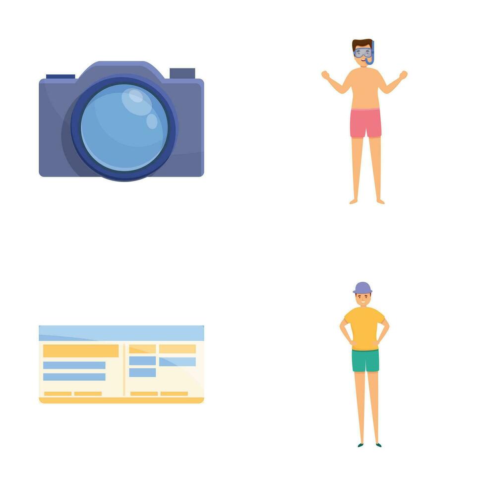 Summer vacation icons set cartoon vector. People on summer holiday vector
