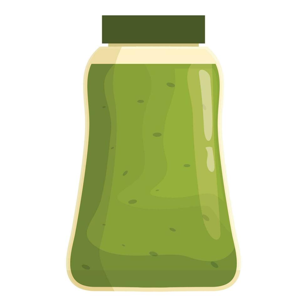 Pesto sauce bottle plastic icon cartoon vector. Italian mixed food vector