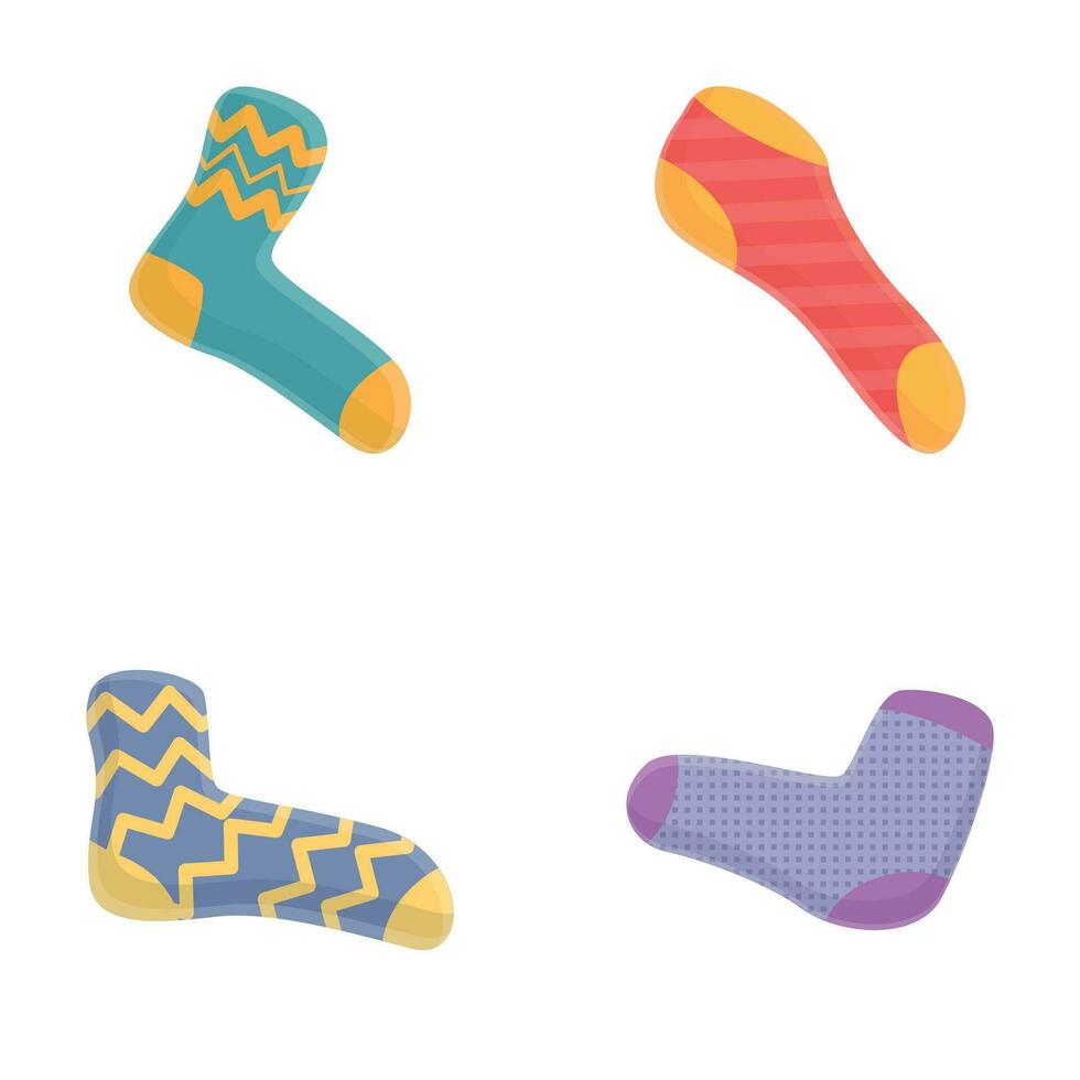 Sock icons set cartoon vector. Sock of various color and pattern vector