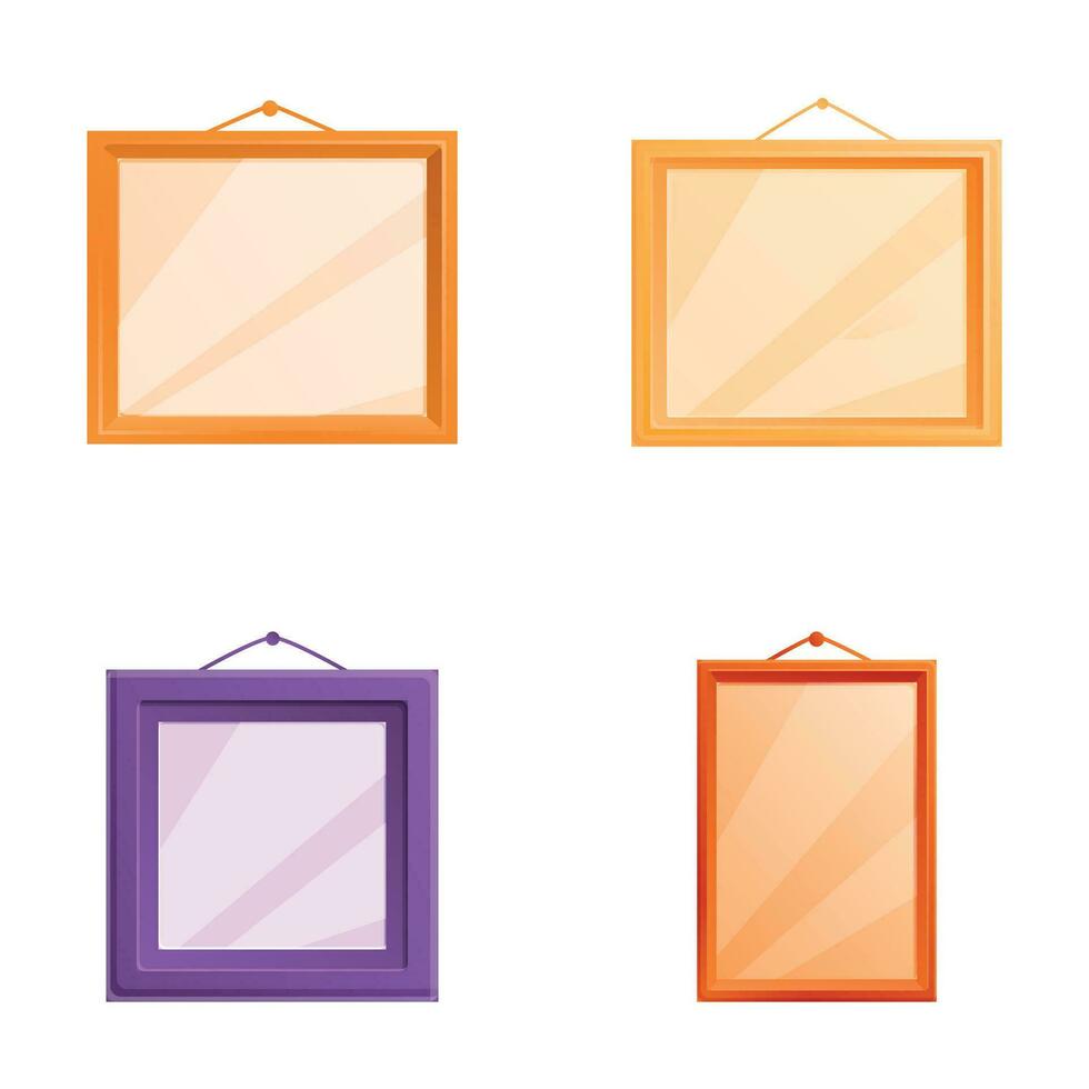 Photo frame icons set cartoon vector. Various empty decorative frame on wall vector
