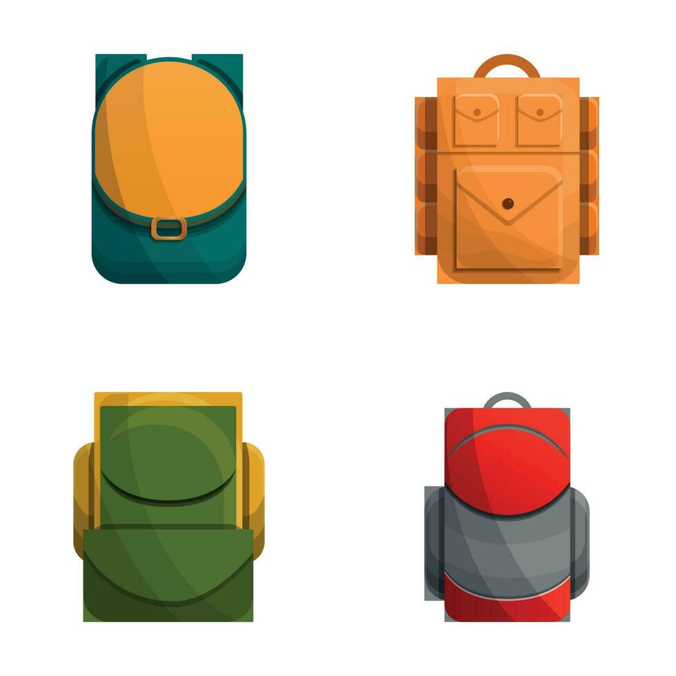 School backpack icons set cartoon vector. School bag vector