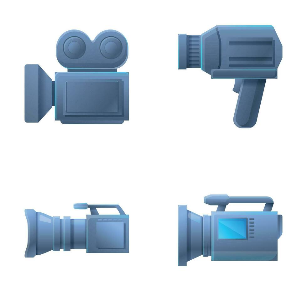 Movie camera icons set cartoon vector. Retro and modern digital video camera vector