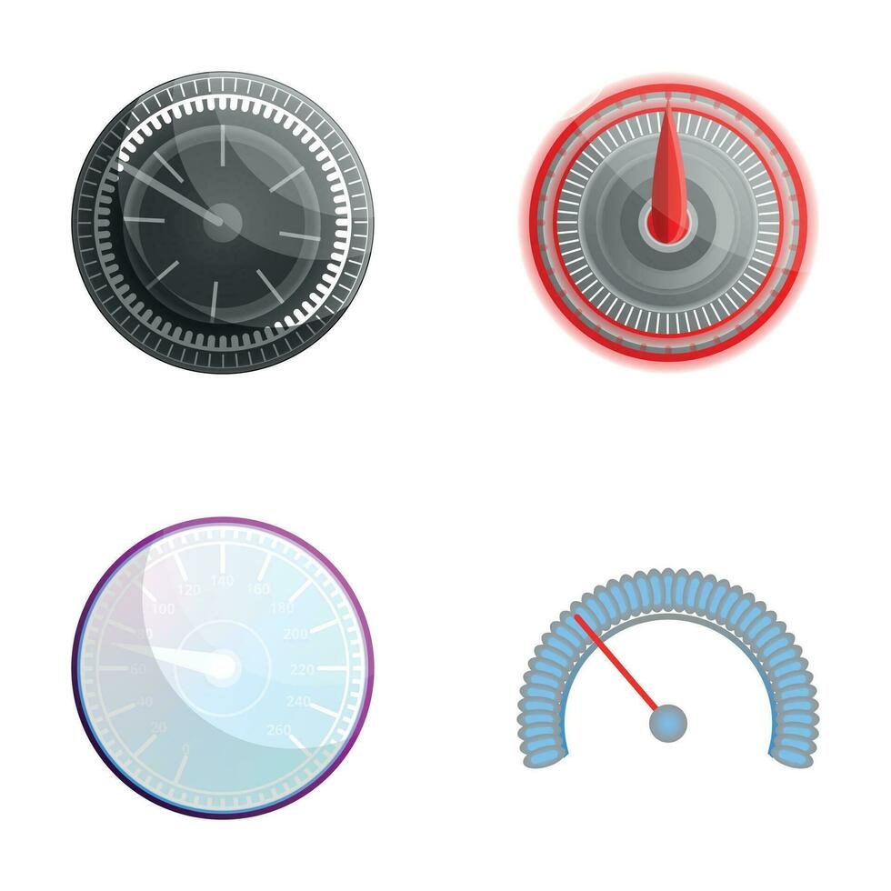 Speedo icons set cartoon vector. Tachometer vector