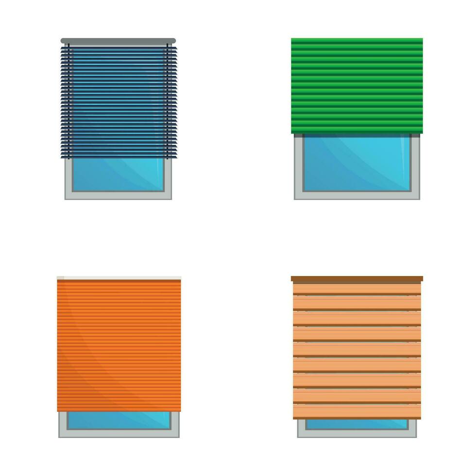 Window decoration icons set cartoon vector. Blinds in various color vector