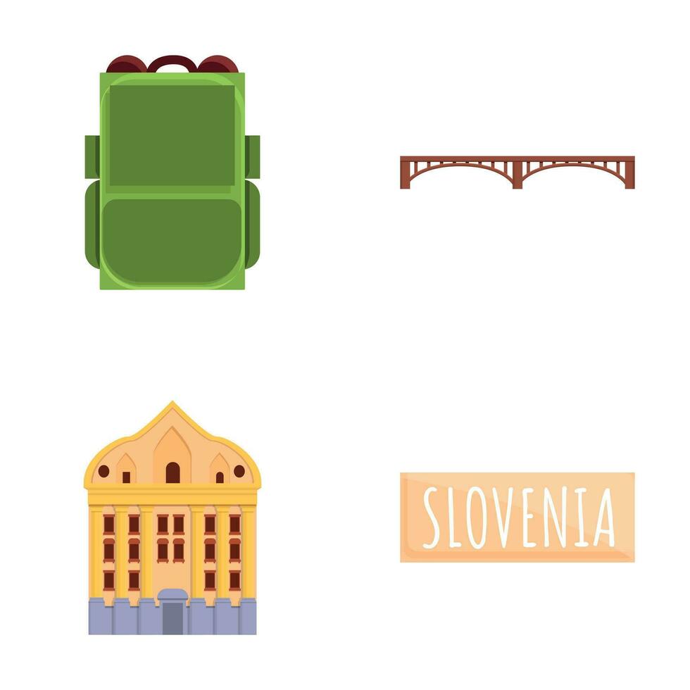 Slovenia icons set cartoon vector. Travel element with nature and architecture vector