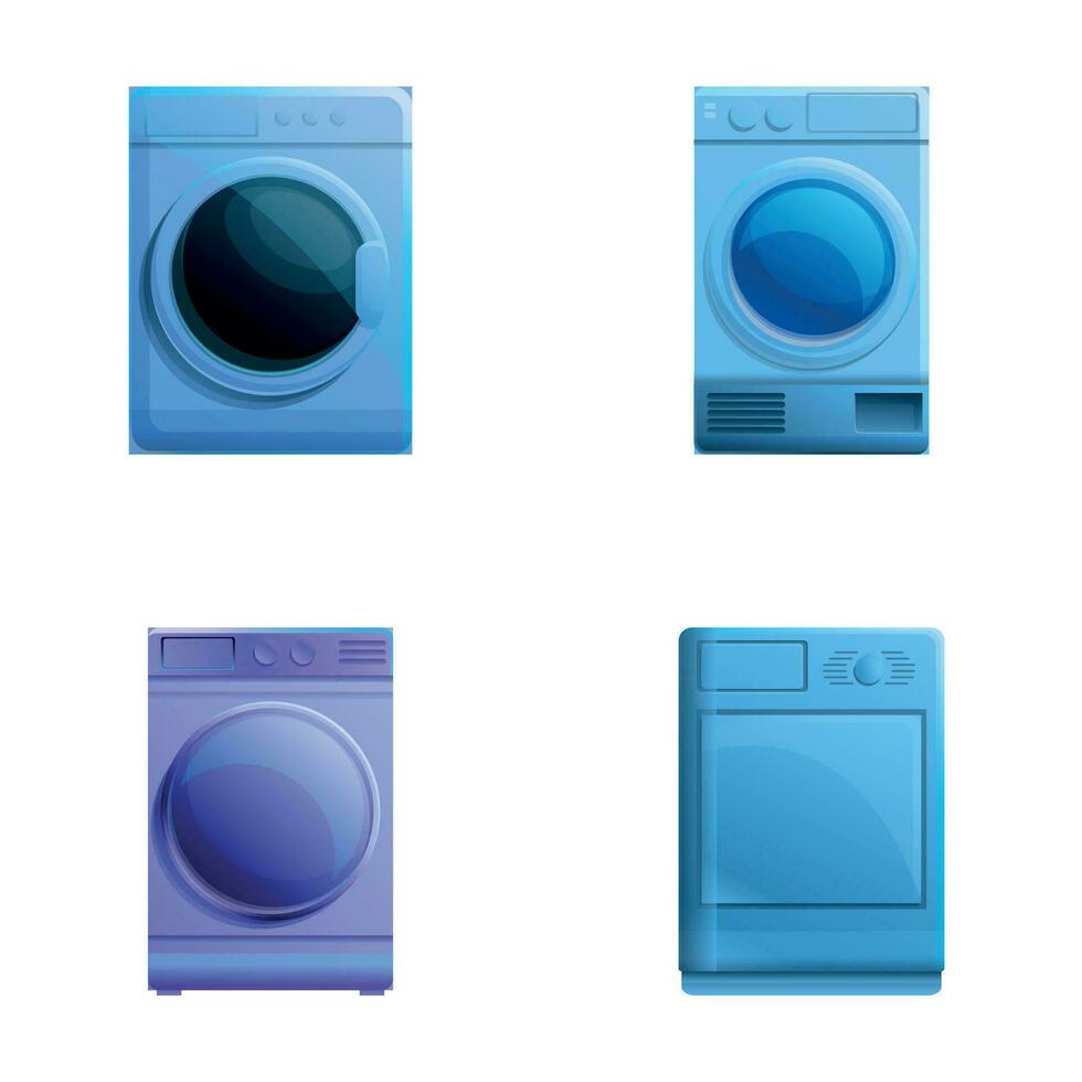 Washing machine icons set cartoon vector. Front loading washing or dryer machine vector