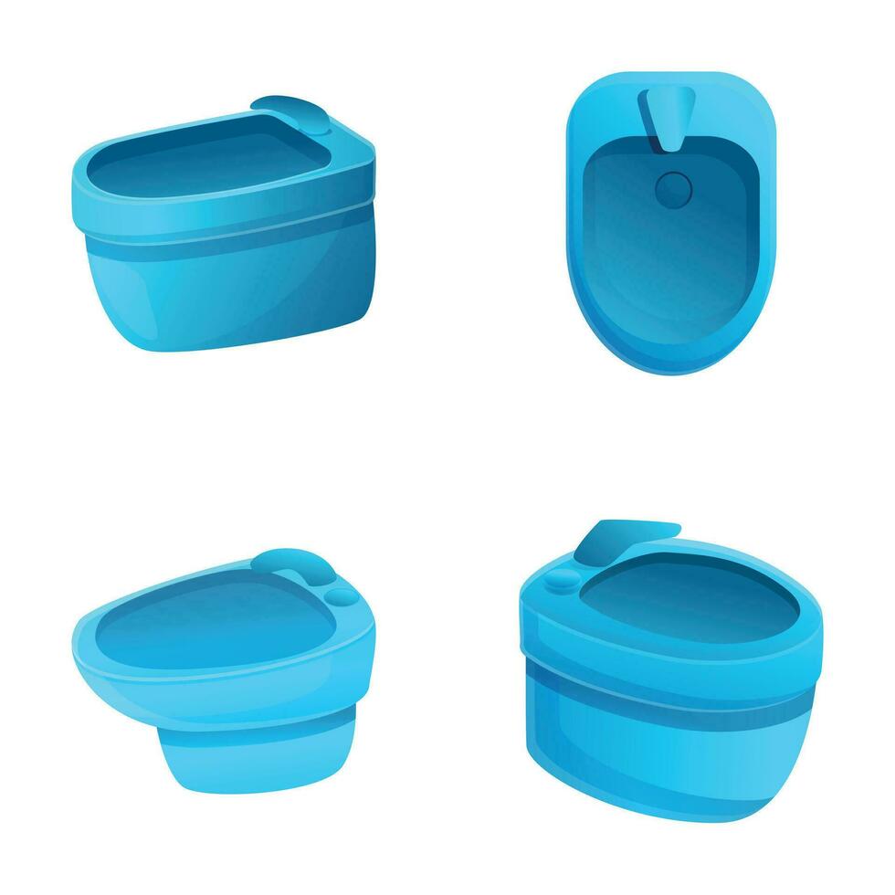 Home bidet icons set cartoon vector. Ceramic toilet bowl and bidet vector