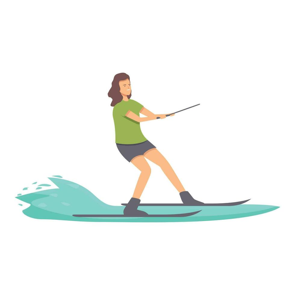 Cute girl water skiing icon cartoon vector. Beach pursuit vector