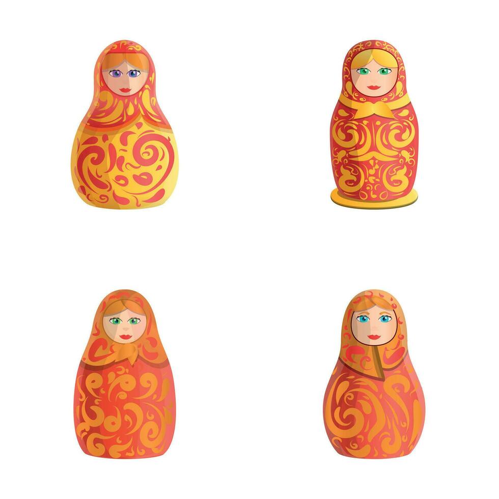 Matryoshka icons set cartoon vector. Russian doll vector