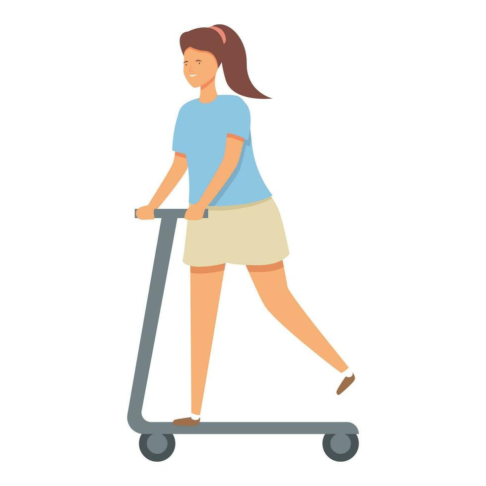 Girl kick scooter icon cartoon vector. Outdoor ride activity vector