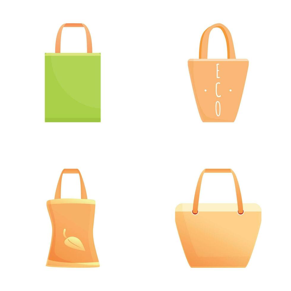 Fabric bag icons set cartoon vector. Various ecological fabric bag vector