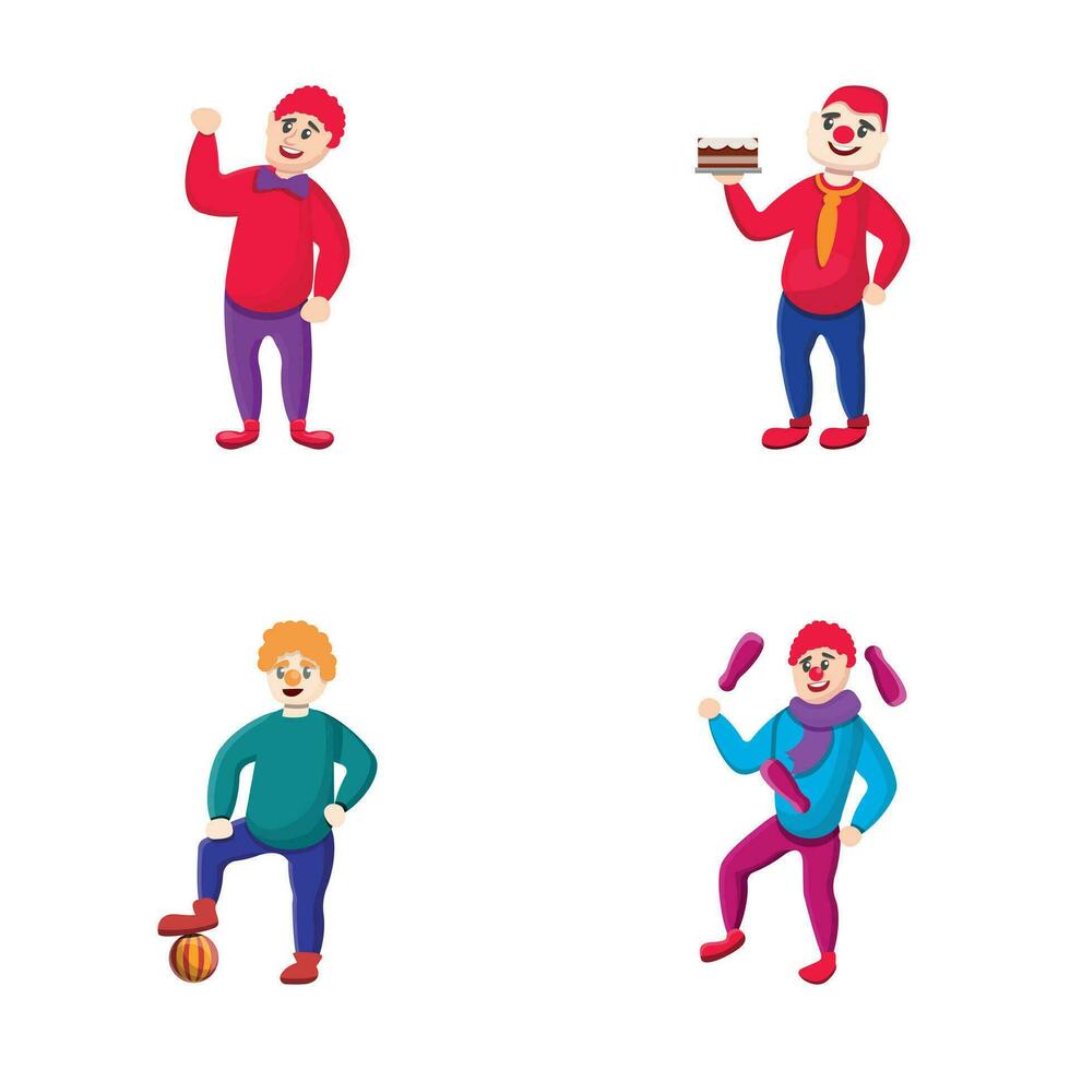 Cheerful clown icons set cartoon vector. Circus clown vector