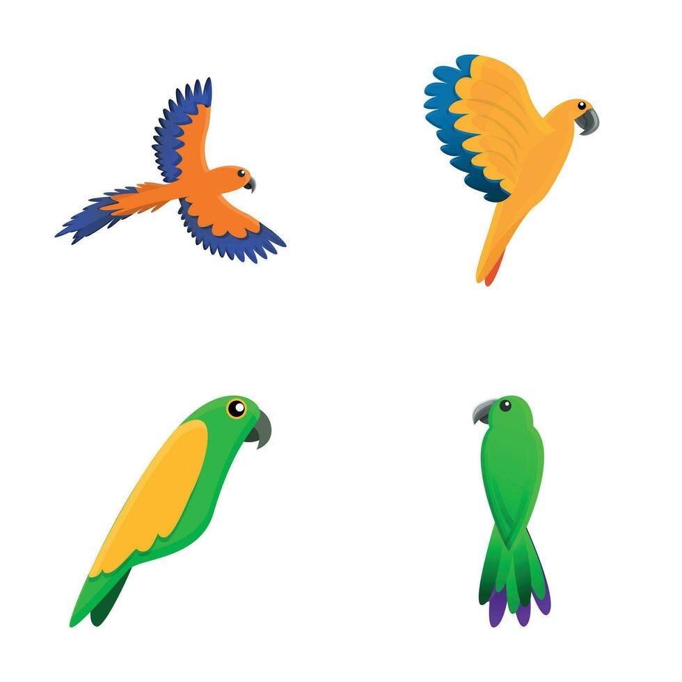 tropical loro íconos conjunto dibujos animados vector. exótico pájaro vector