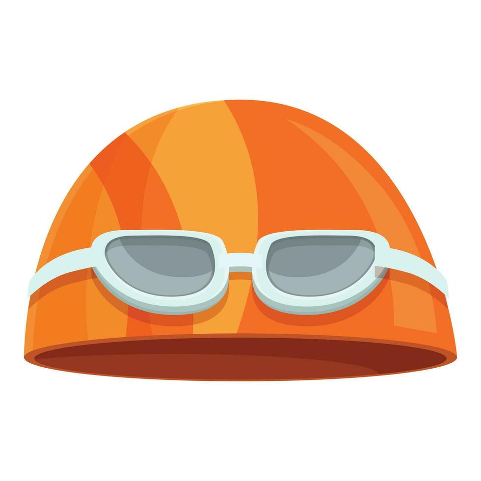 Swimming cap with glasses icon cartoon vector. Swim equipment vector