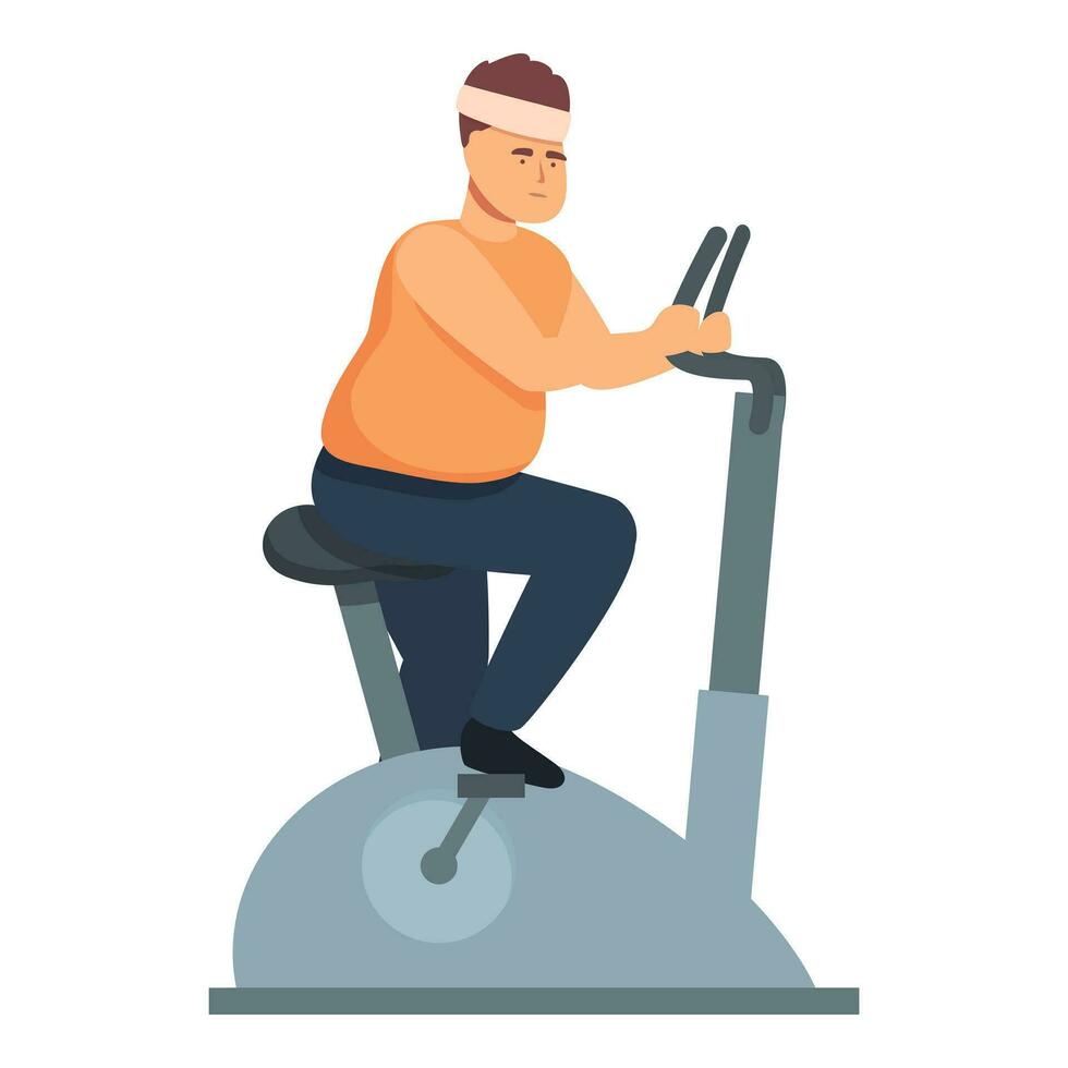 grasa hombre bicicleta ejercicio icono dibujos animados vector. atlético cuerpo rutina de ejercicio vector