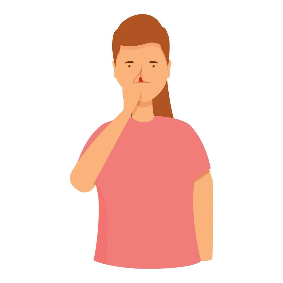 Nosebleed problem icon cartoon vector. Girl nose pain vector