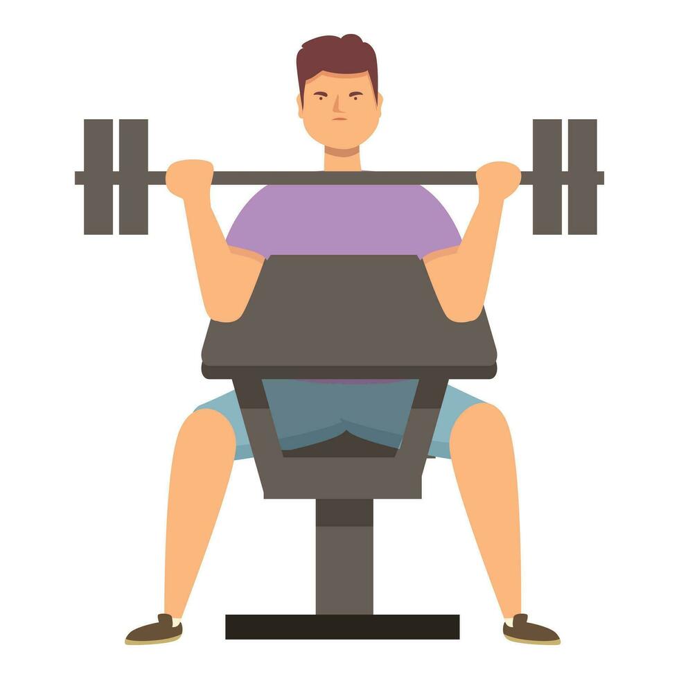 gimnasio formación grasa hombre icono dibujos animados vector. barra con pesas banco vector