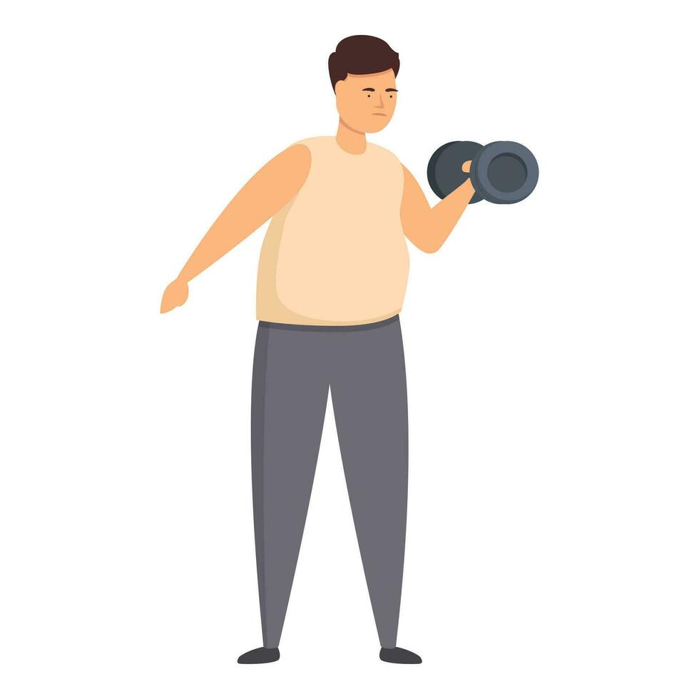 Dumbbell training icon cartoon vector. Fat man at gym vector