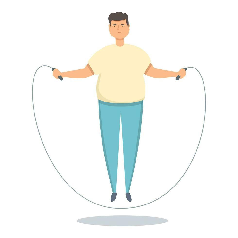 Fat man jump rope icon cartoon vector. Workout sport view vector