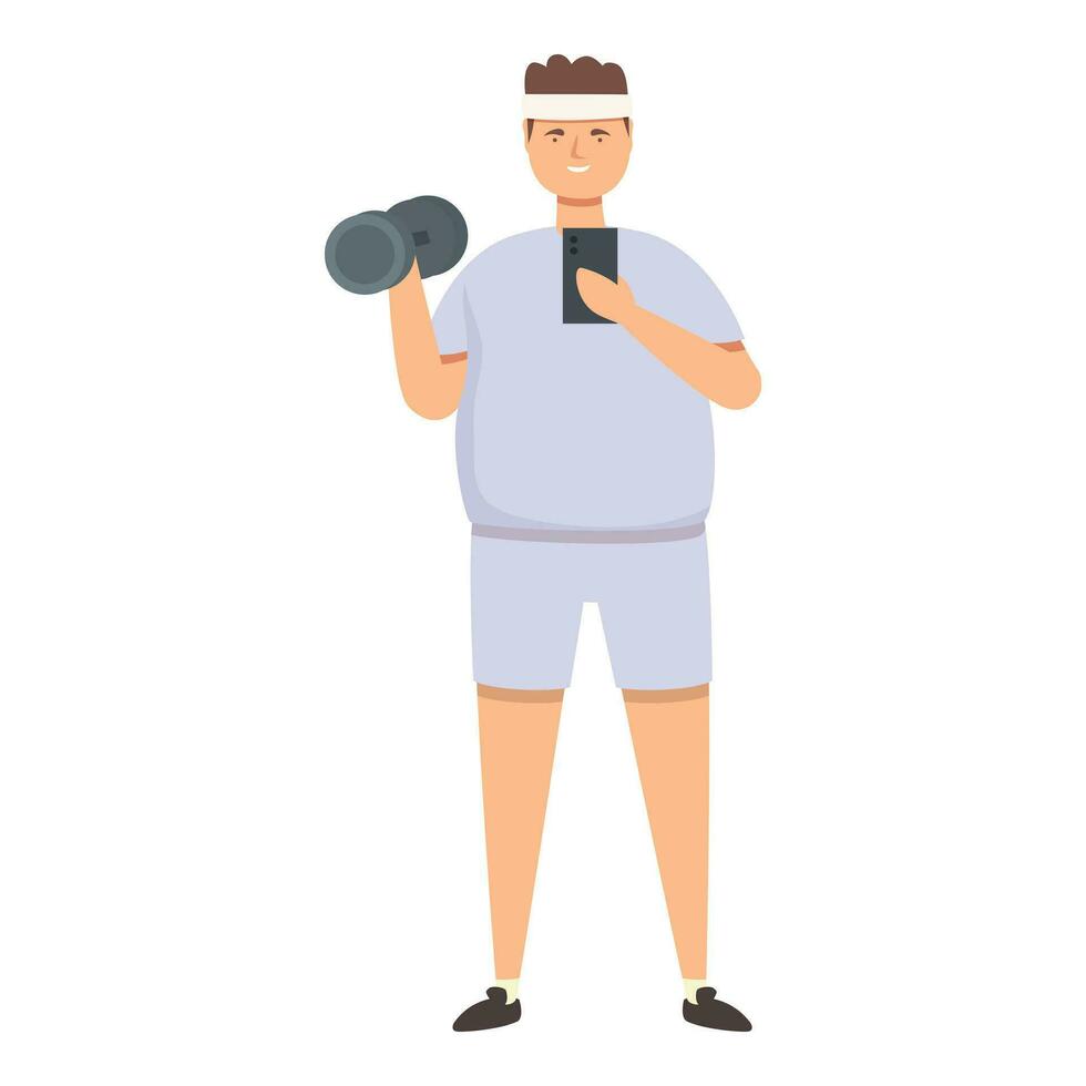 Fat man selfie gym icon cartoon vector. Athletic condition vector