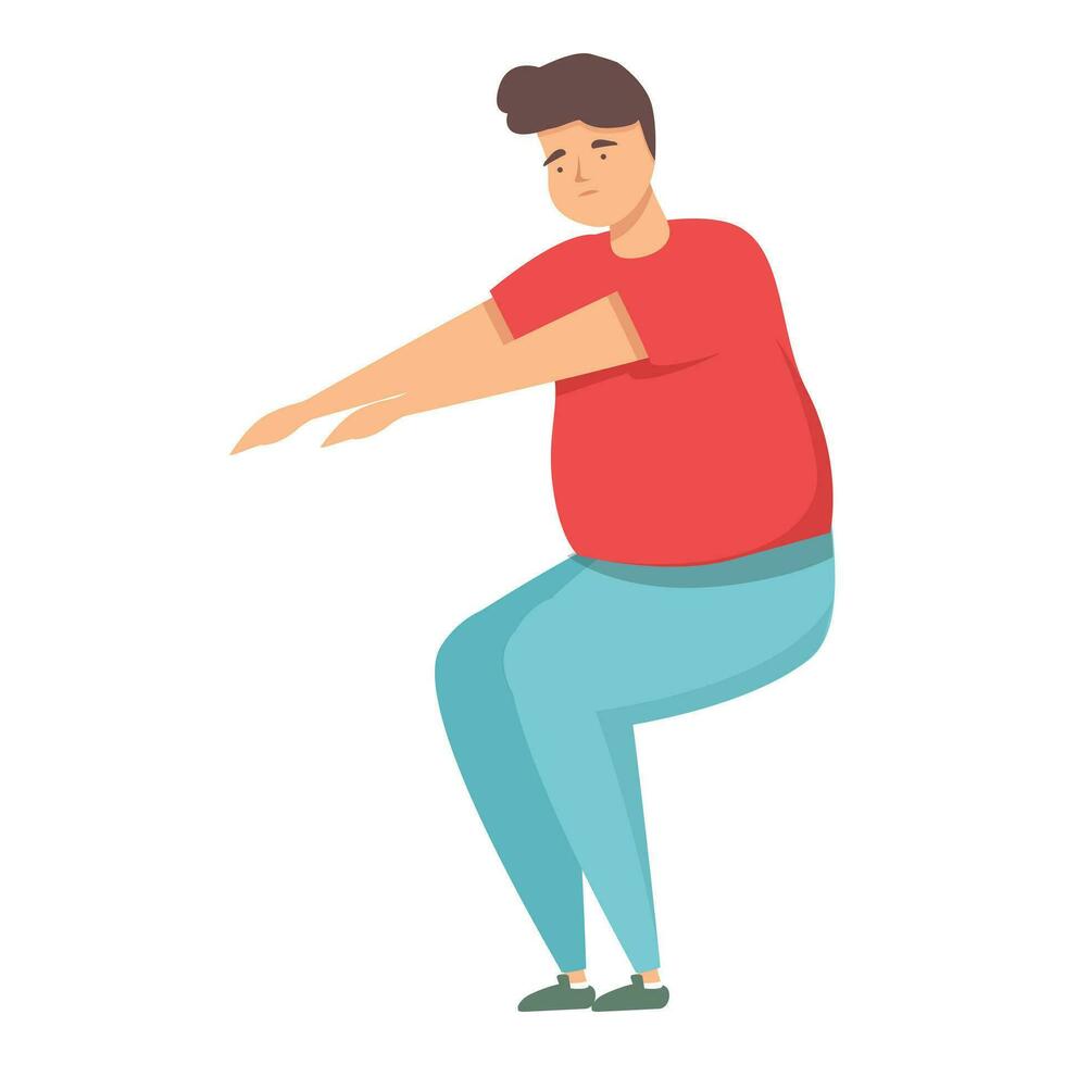 Stand fat man workout icon cartoon vector. Trainer workout vector