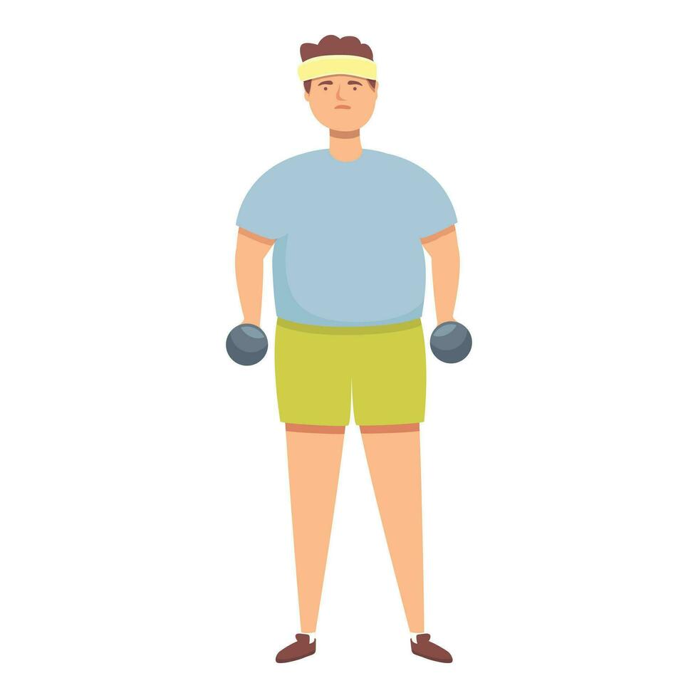 Fat man sport workout icon cartoon vector. Trainer slim body vector