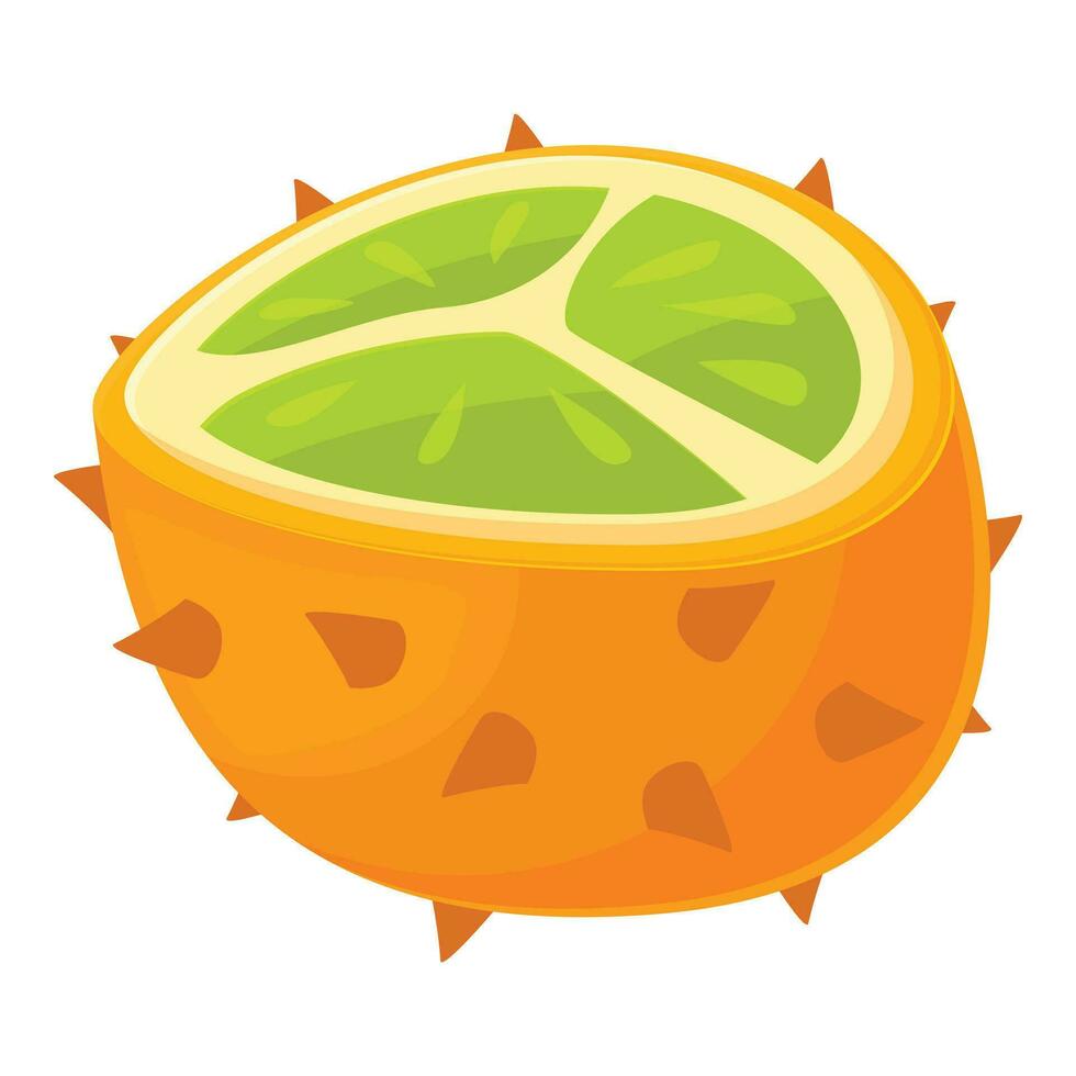 Cutted kiwano icon cartoon vector. Leaves green leaf vector