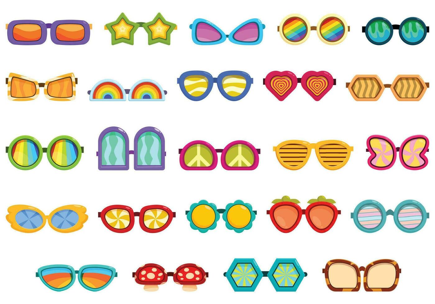 Groovy sunglasses icons set cartoon vector. Star funky vector