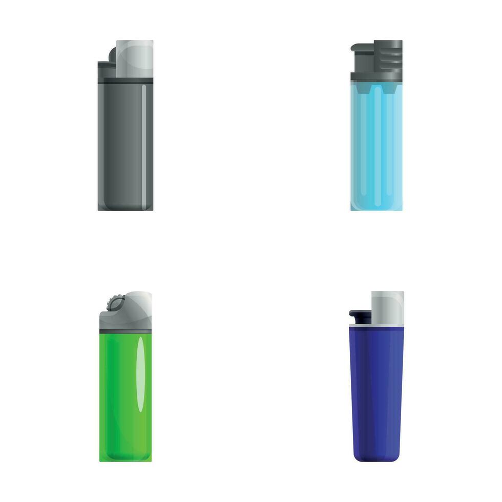 Plastic lighter icons set cartoon vector. Various bright lighter vector