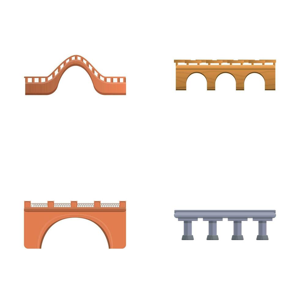Bridge project icons set cartoon vector. Various type of bridge vector