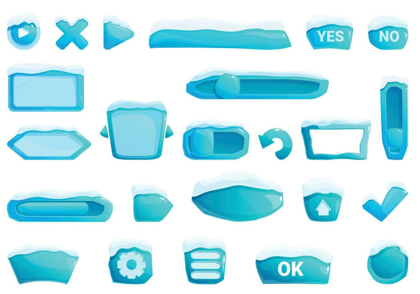 Gui elements snow icons set cartoon vector. Winter game vector