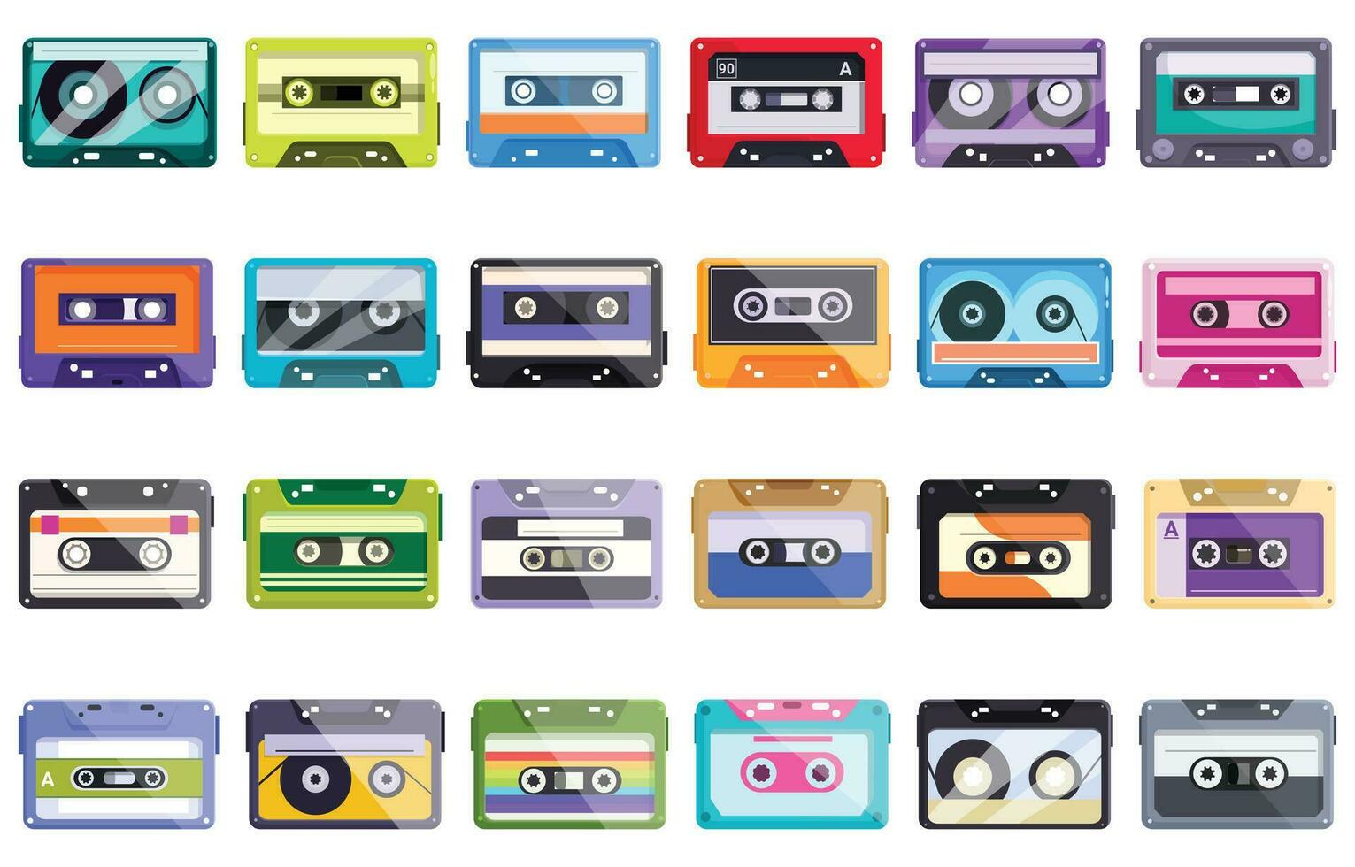 estéreo casetes íconos conjunto dibujos animados vector. mixtape música canción vector