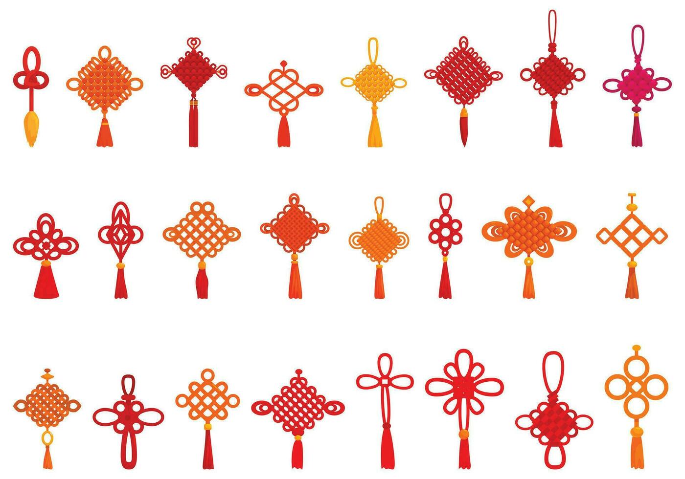 Chinese knots icons set cartoon vector. Traditional lucky vector