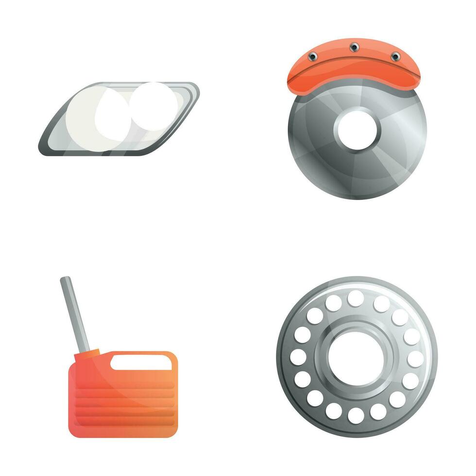 Spare part icons set cartoon vector. New spare part for automobile vector