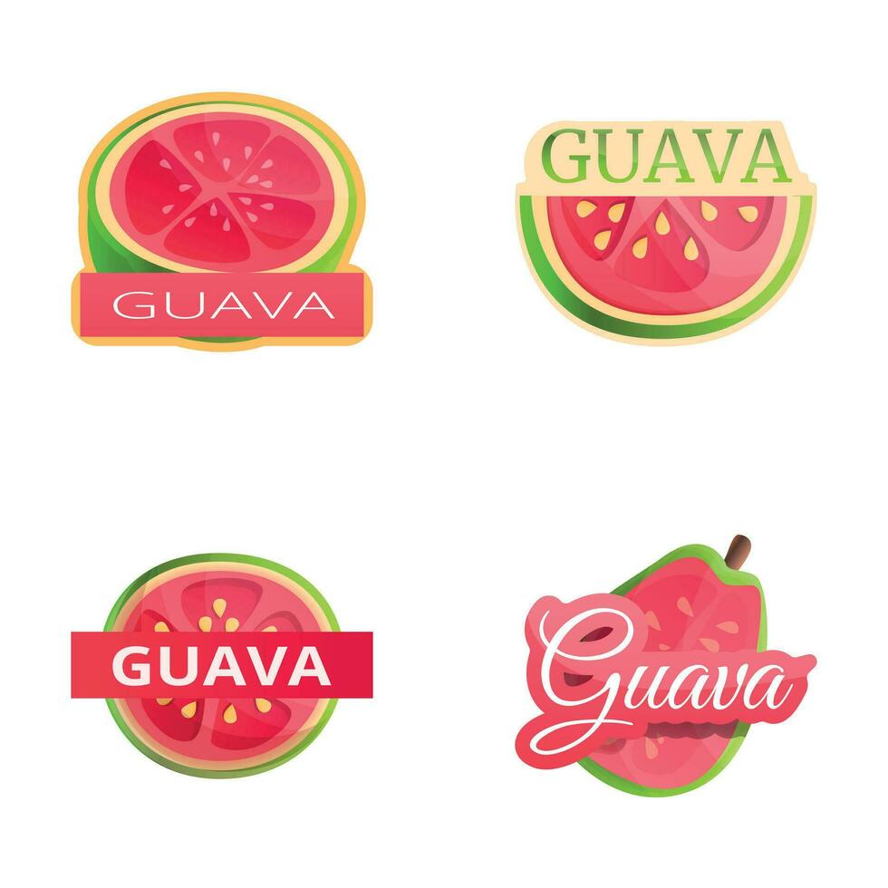 Guava fruit icons set cartoon vector. Ripe exotic fruit vector