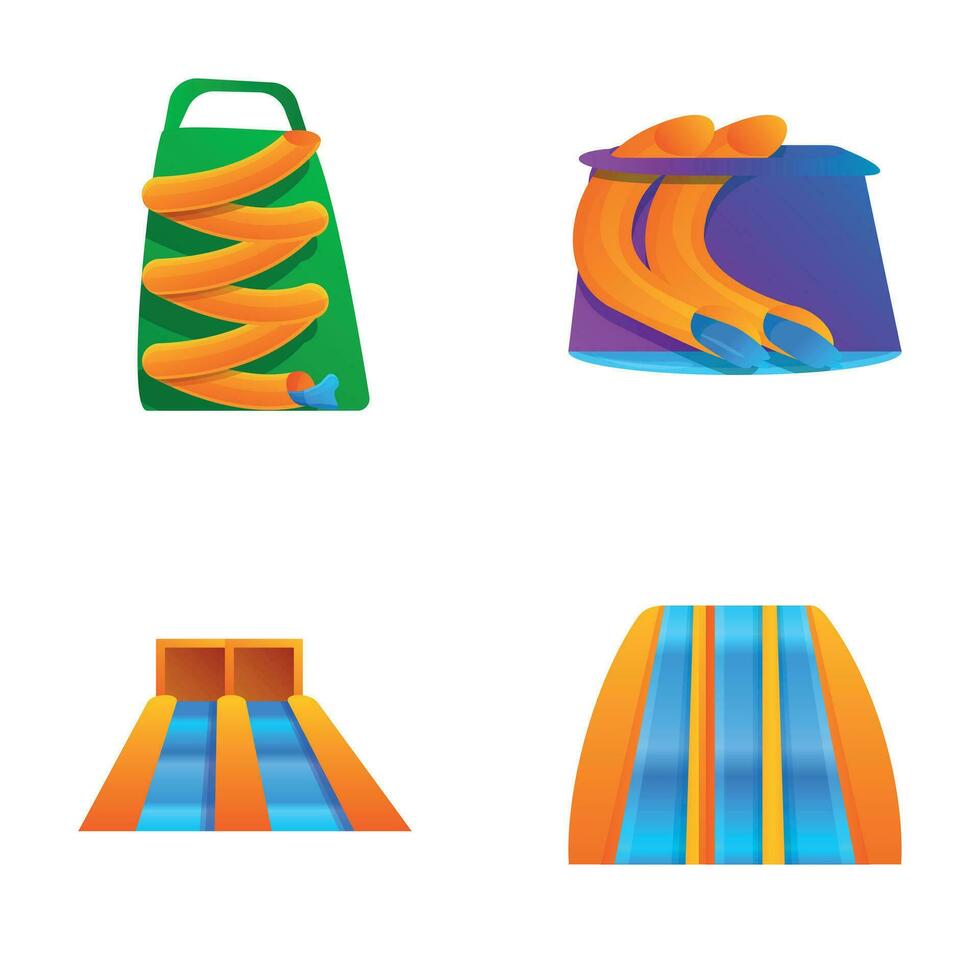 Water attraction icons set cartoon vector. Various water slide vector