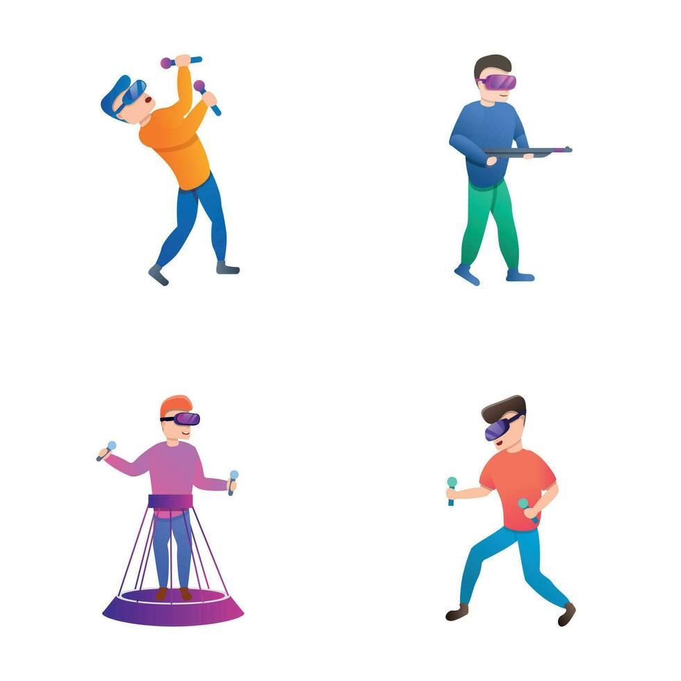 Ar technology icons set cartoon vector. People in virtual reality vector
