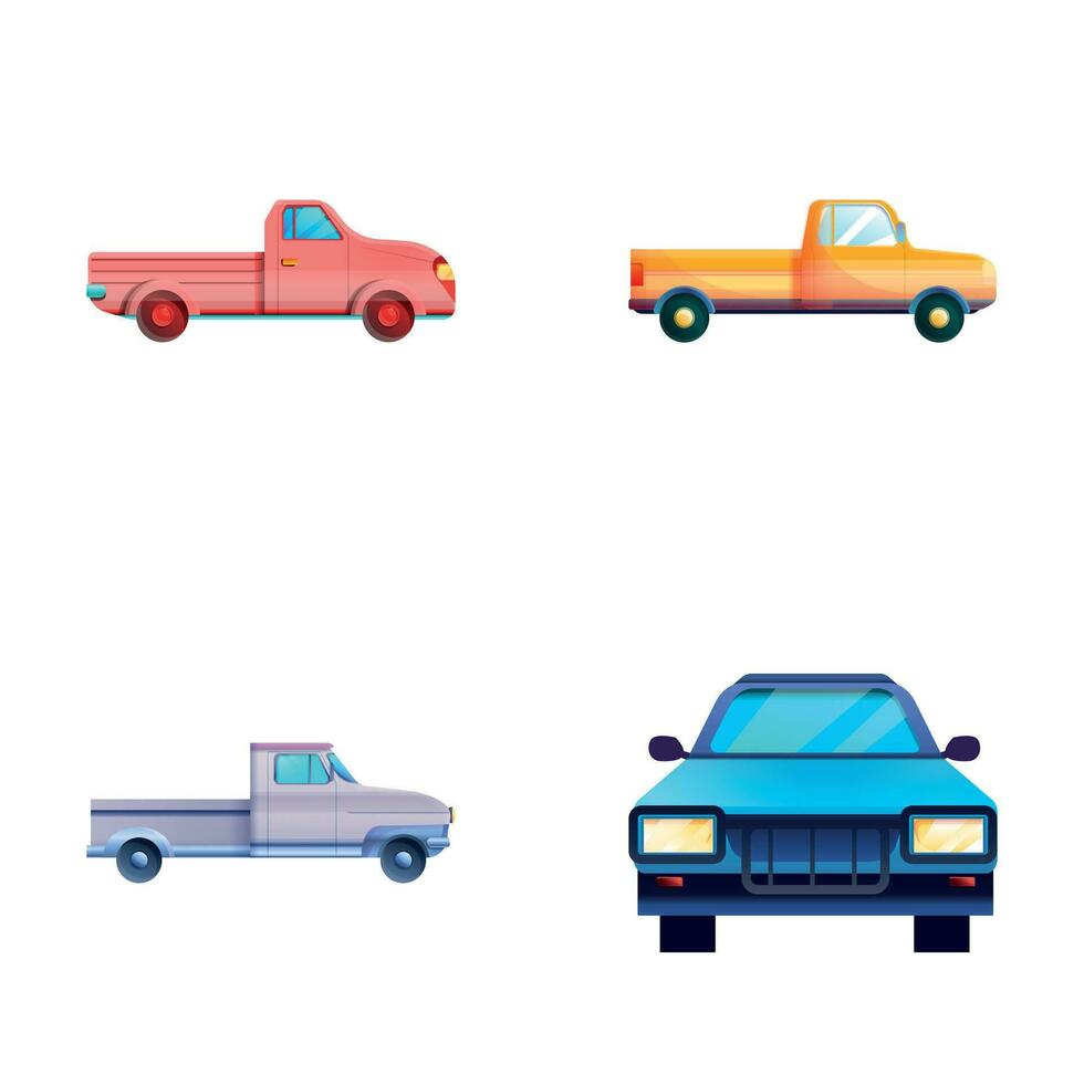 Pickup icons set cartoon vector. Classic pickup in various color vector