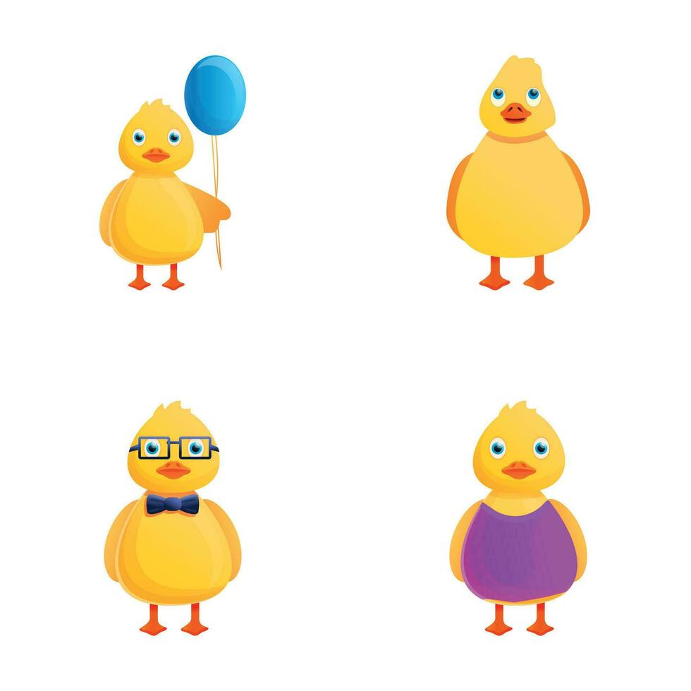 linda anadón íconos conjunto dibujos animados vector. gracioso pequeño Pato vector