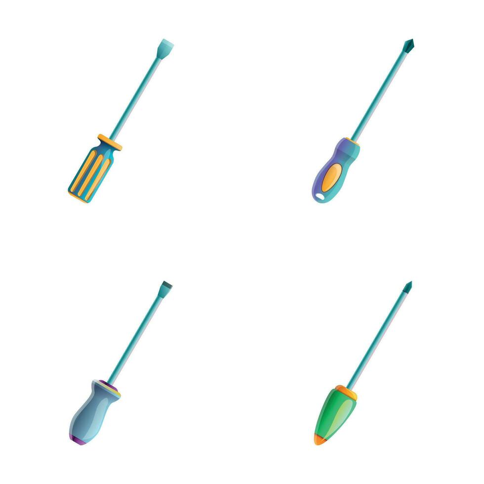 Screw driver icons set cartoon vector. Various type of screwdriver vector