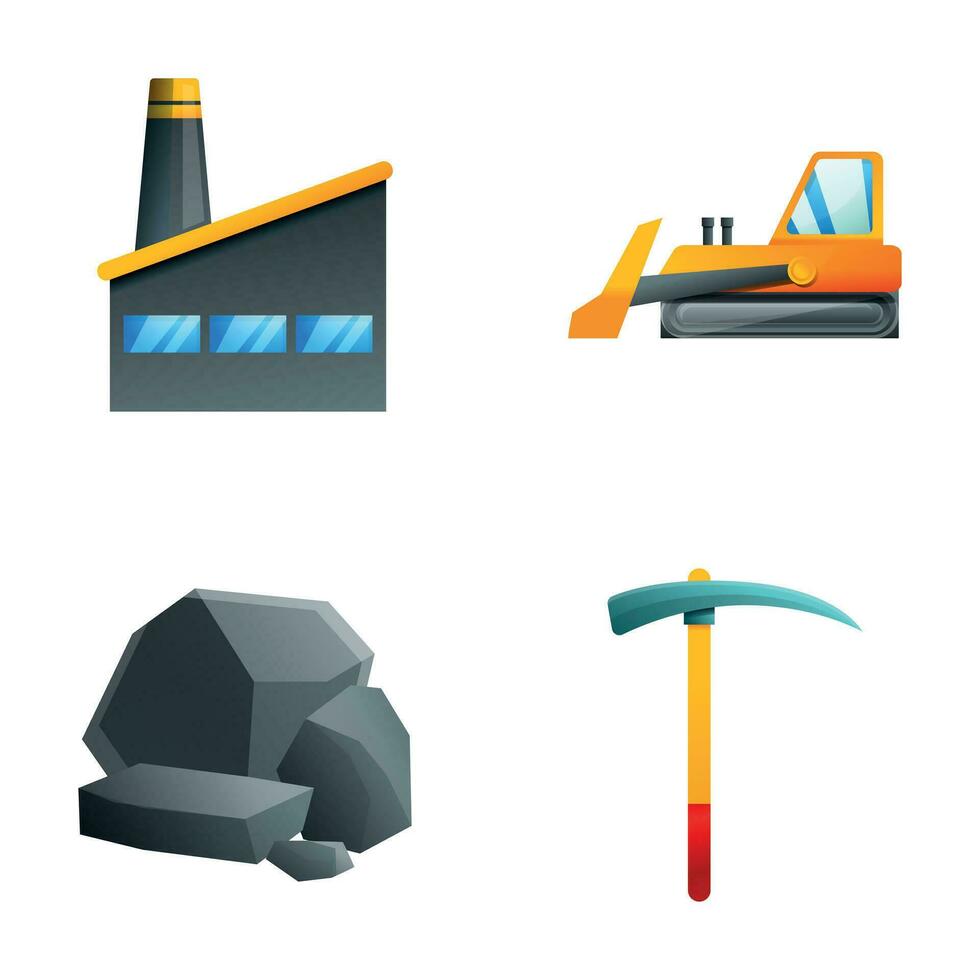 Coal industry icons set cartoon vector. Coal mining equipment vector