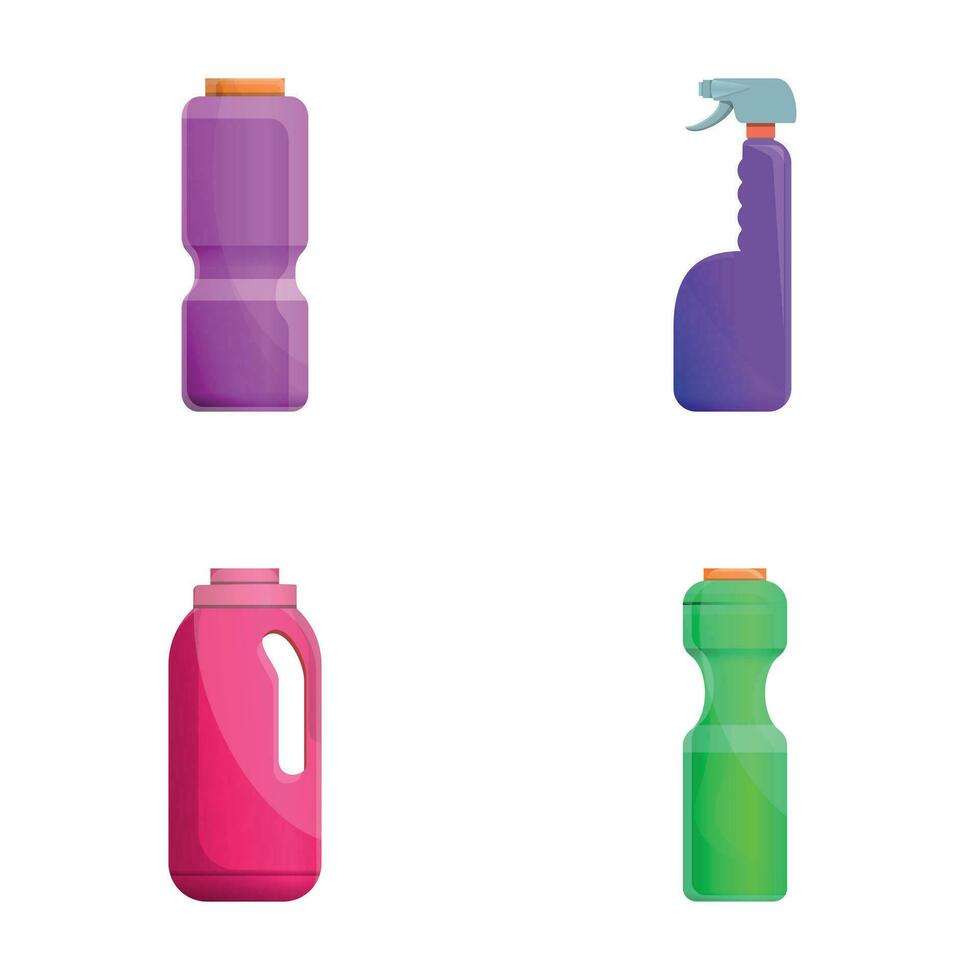 Cleaner icons set cartoon vector. Various plastic detergent bottle vector