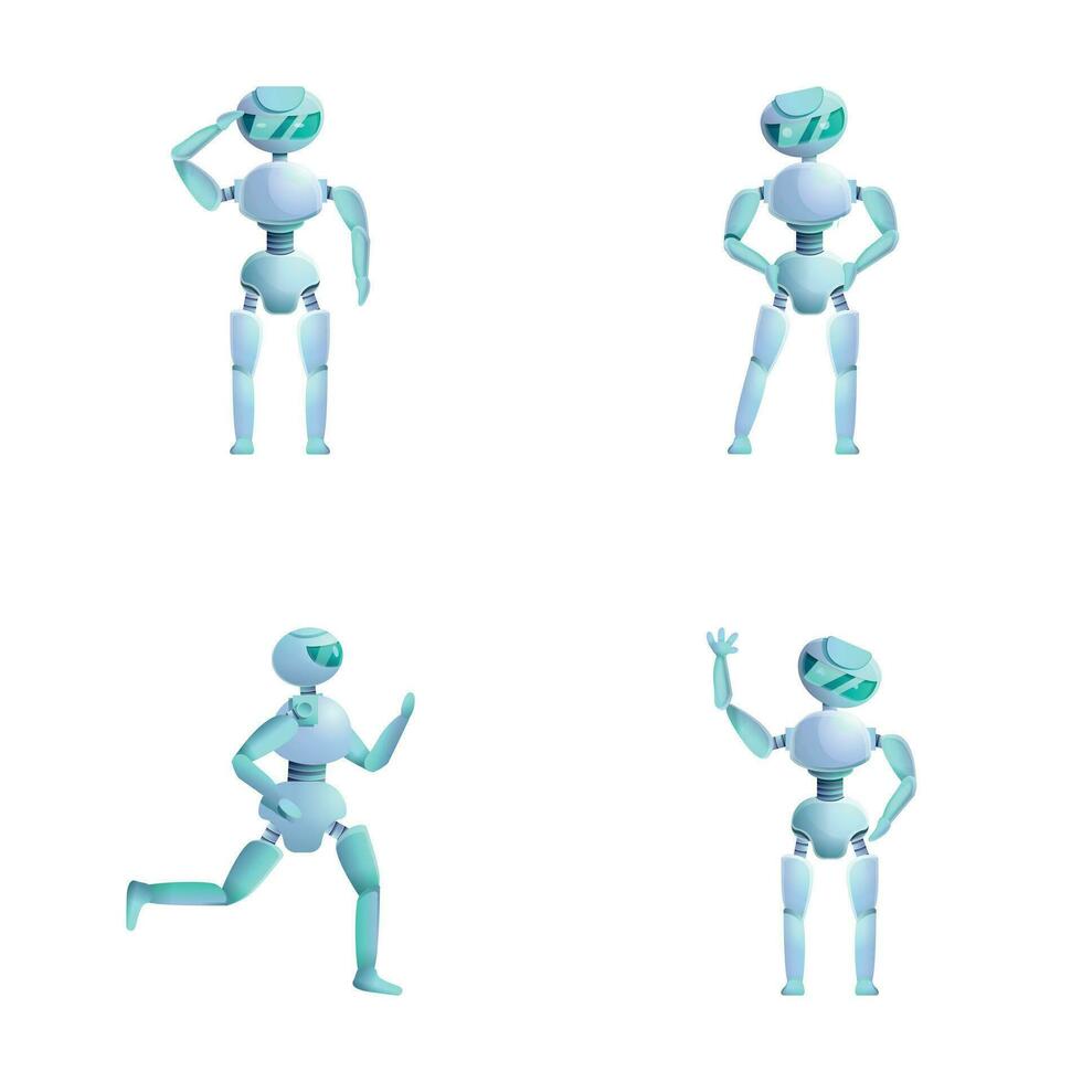 robot mujer íconos conjunto dibujos animados vector. moderno electrónico robot vector