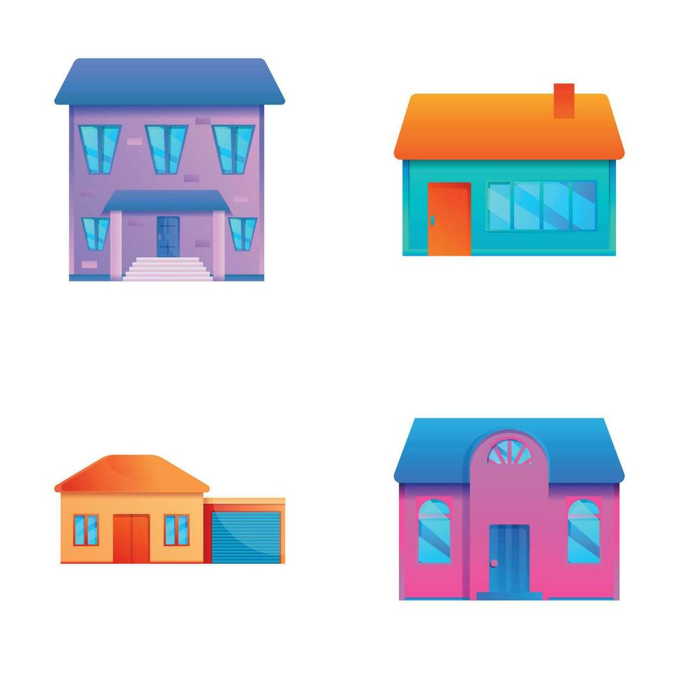 House icons set cartoon vector. Residential building vector