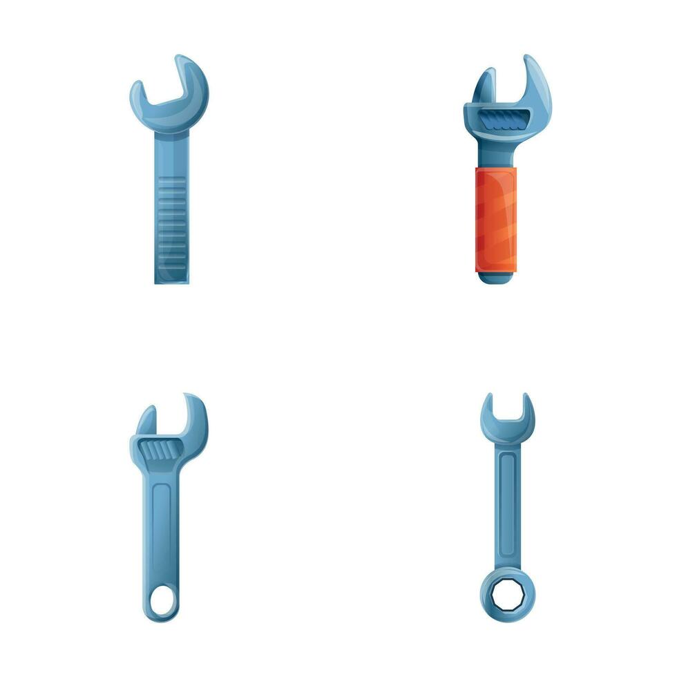 Various wrench icons set cartoon vector. Metal wrench vector