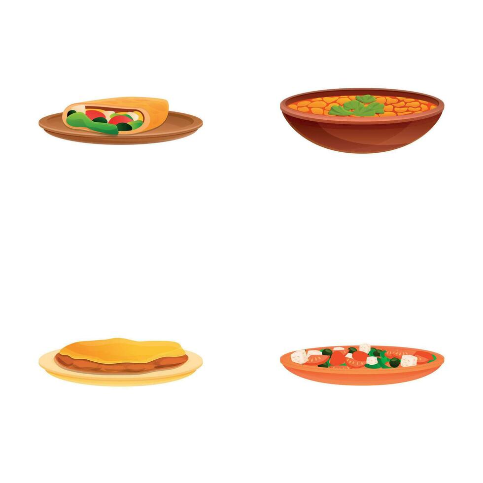 Breakfast icons set cartoon vector. Various dish for breakfast vector